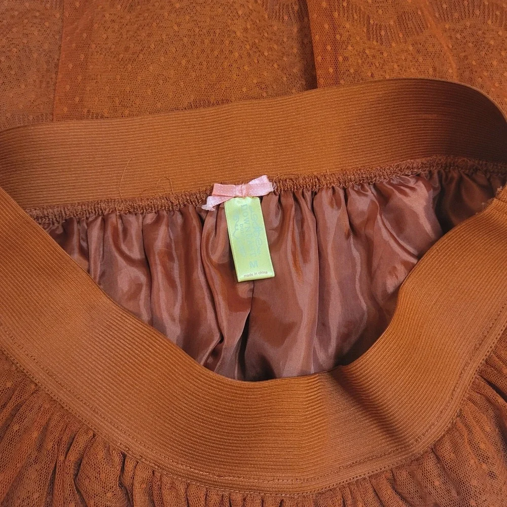 DownEast Rust Orange Lace Mesh Skirt Womens Medium‎ Scalloped Hem Knee Length